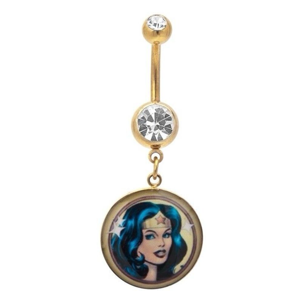 Wonder Woman Belly Ring Dangle Gold Plated Navel Jewelry DC Comics